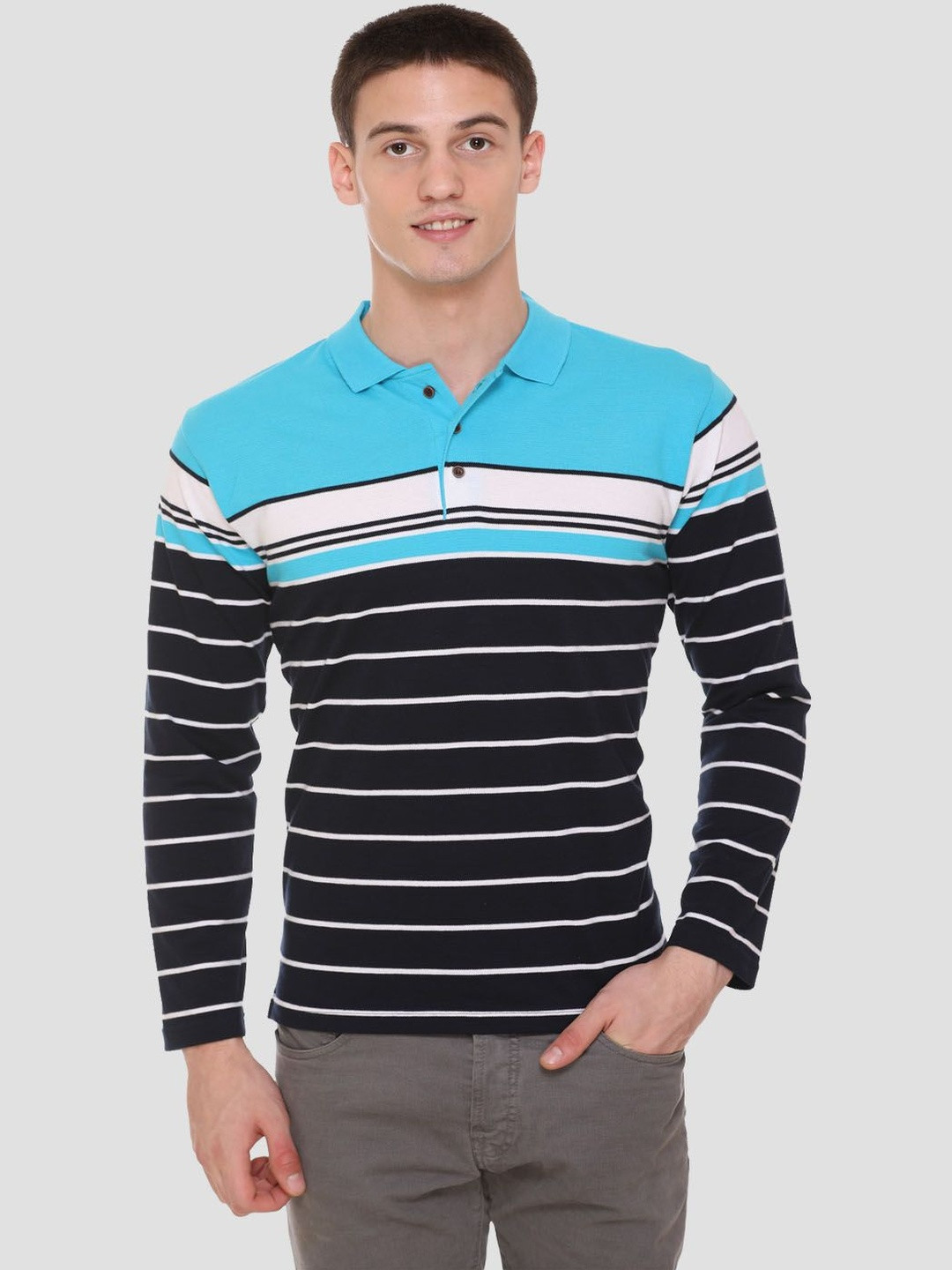 aarbee Men Striped Polo Collar T-shirt