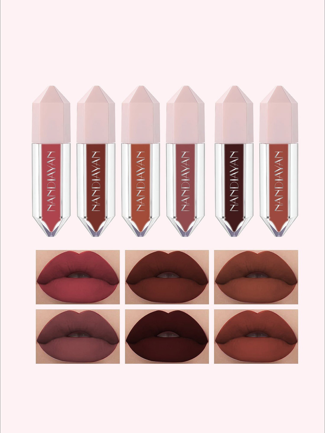 nandiayan Set Of 6 Dark Shade Waterproof Diamond Liquid Lipstick - 1.5 ml Each - Set C