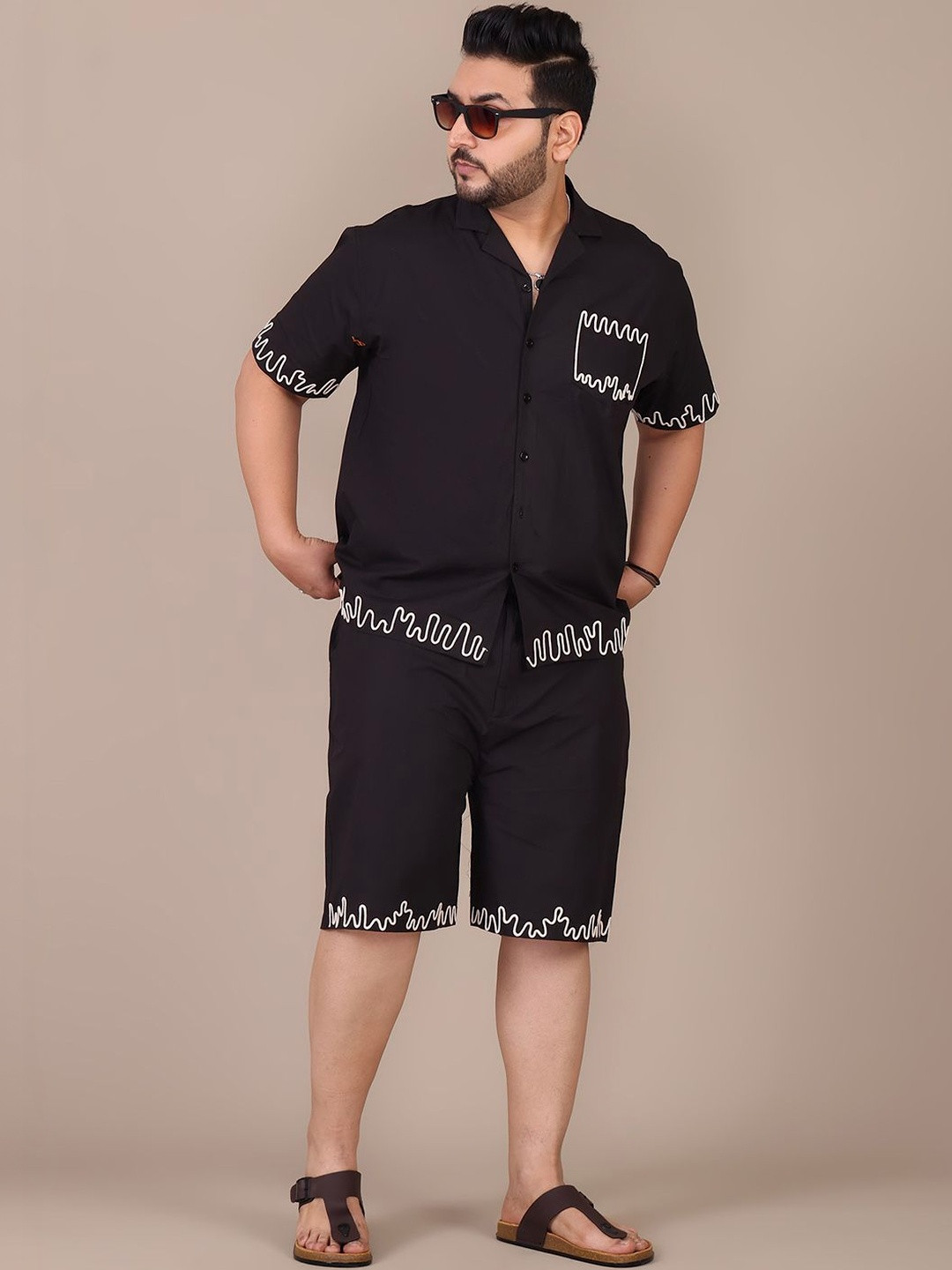 Amanush Plus Size Embroidered Shirt Collar Shirt With Shorts Co-Ords