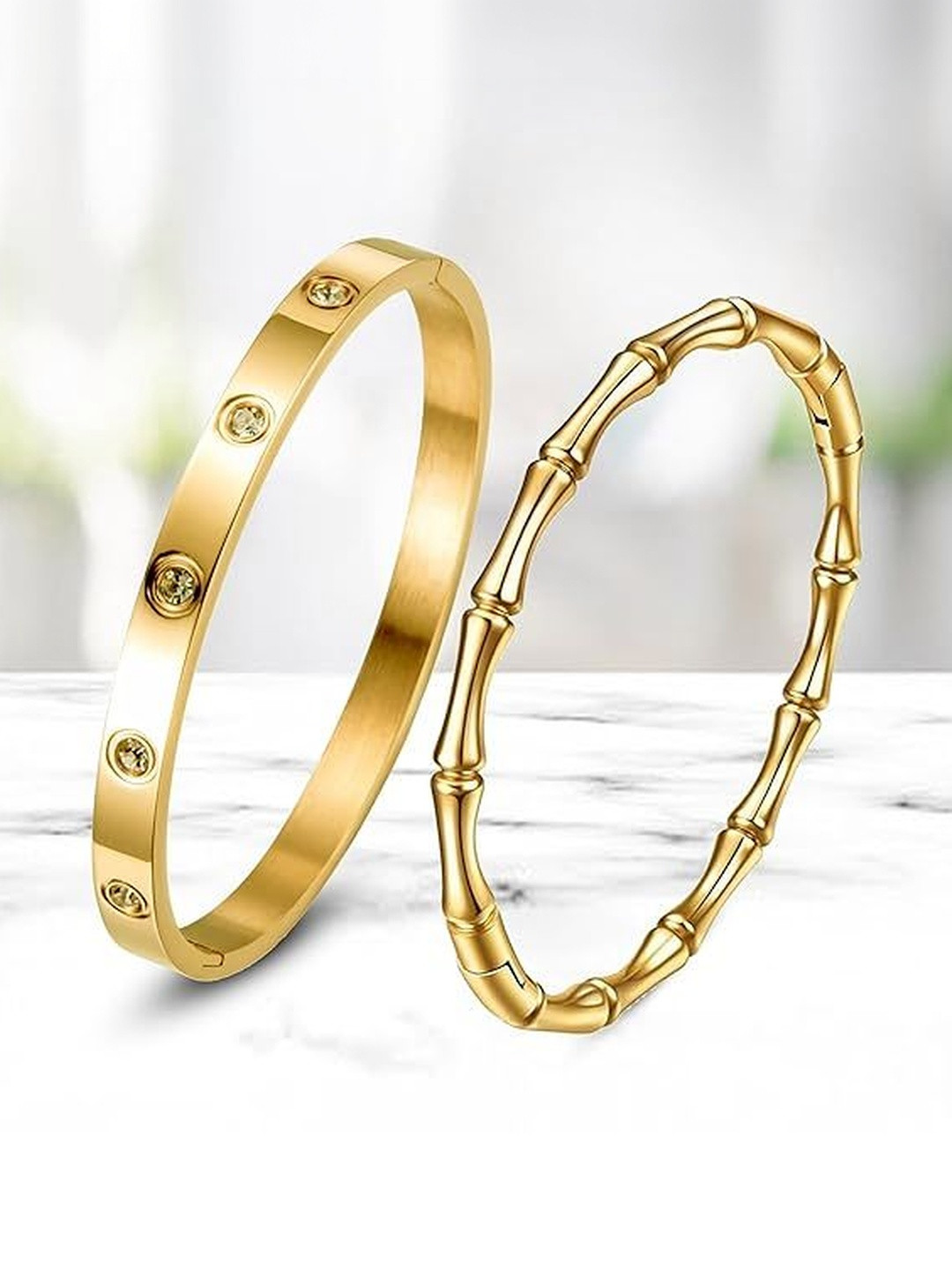 CLEO BE BOLD BE YOU Women Set of 2 Gold-Plated Cuff Bracelet