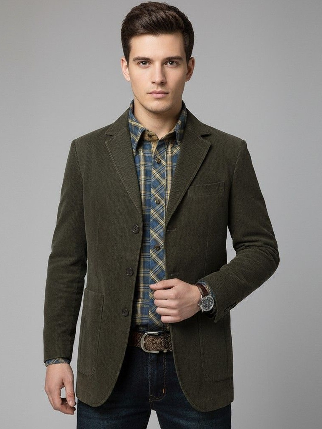 INVICTUS Cotton Notched Lapel Long Sleeves Single Breasted Blazer