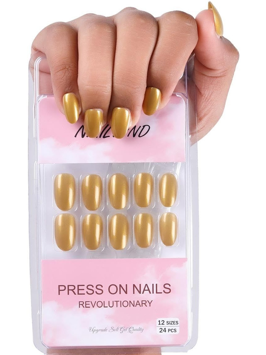 NAILWIND Set Of 24 Press On Nails - Golden - V-44