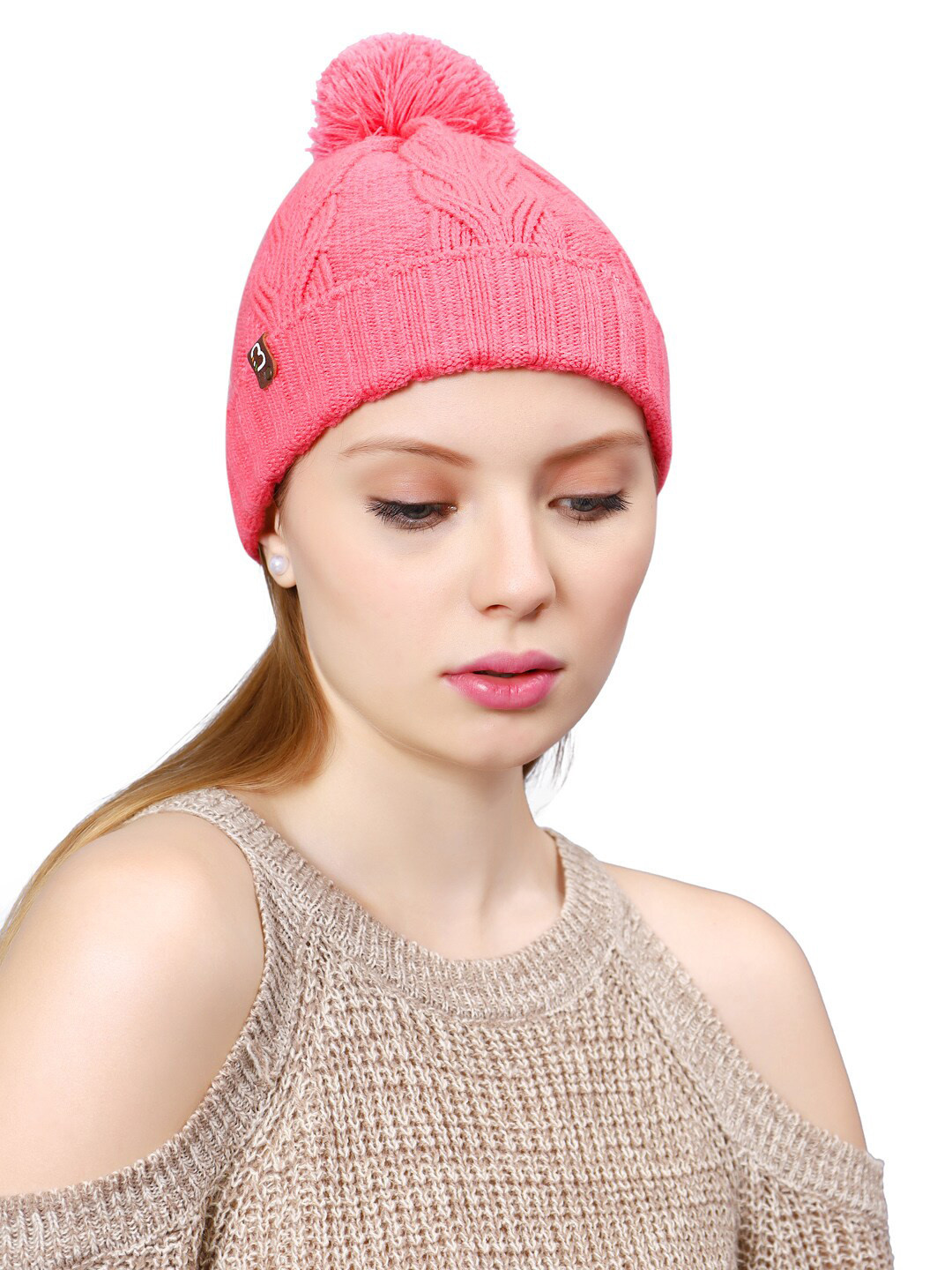 Bharatasya Cable Knit Self Design Acrylic Beanie