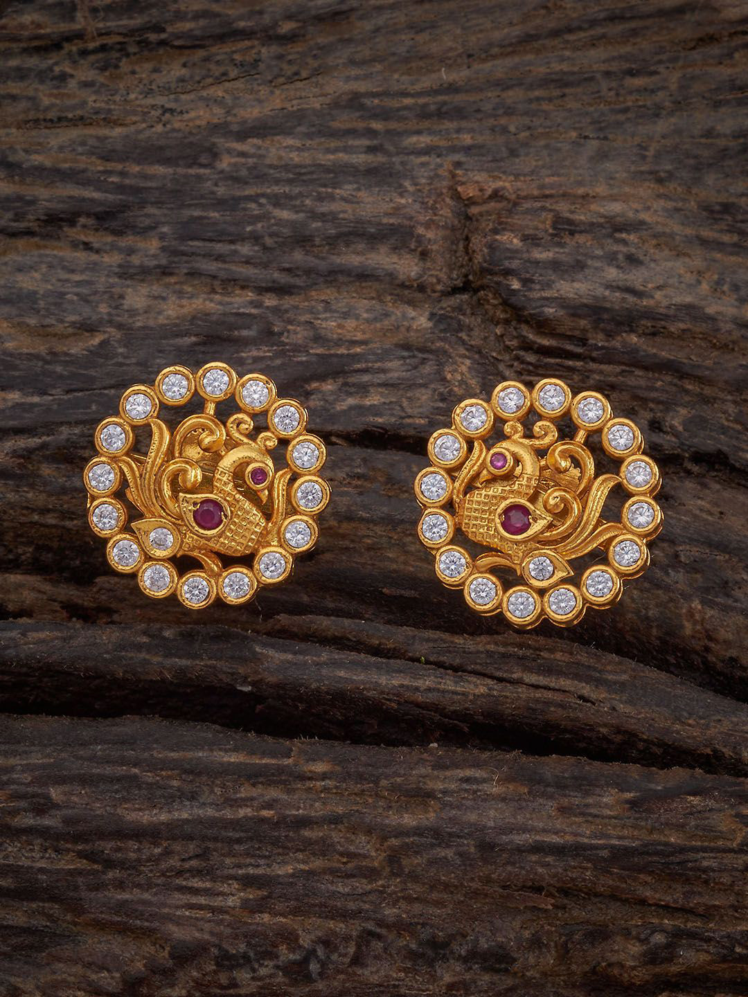 Kushal's Fashion Jewellery Embellished Bridal 92.5 Pure Silver Gold Plated Peacock Studs