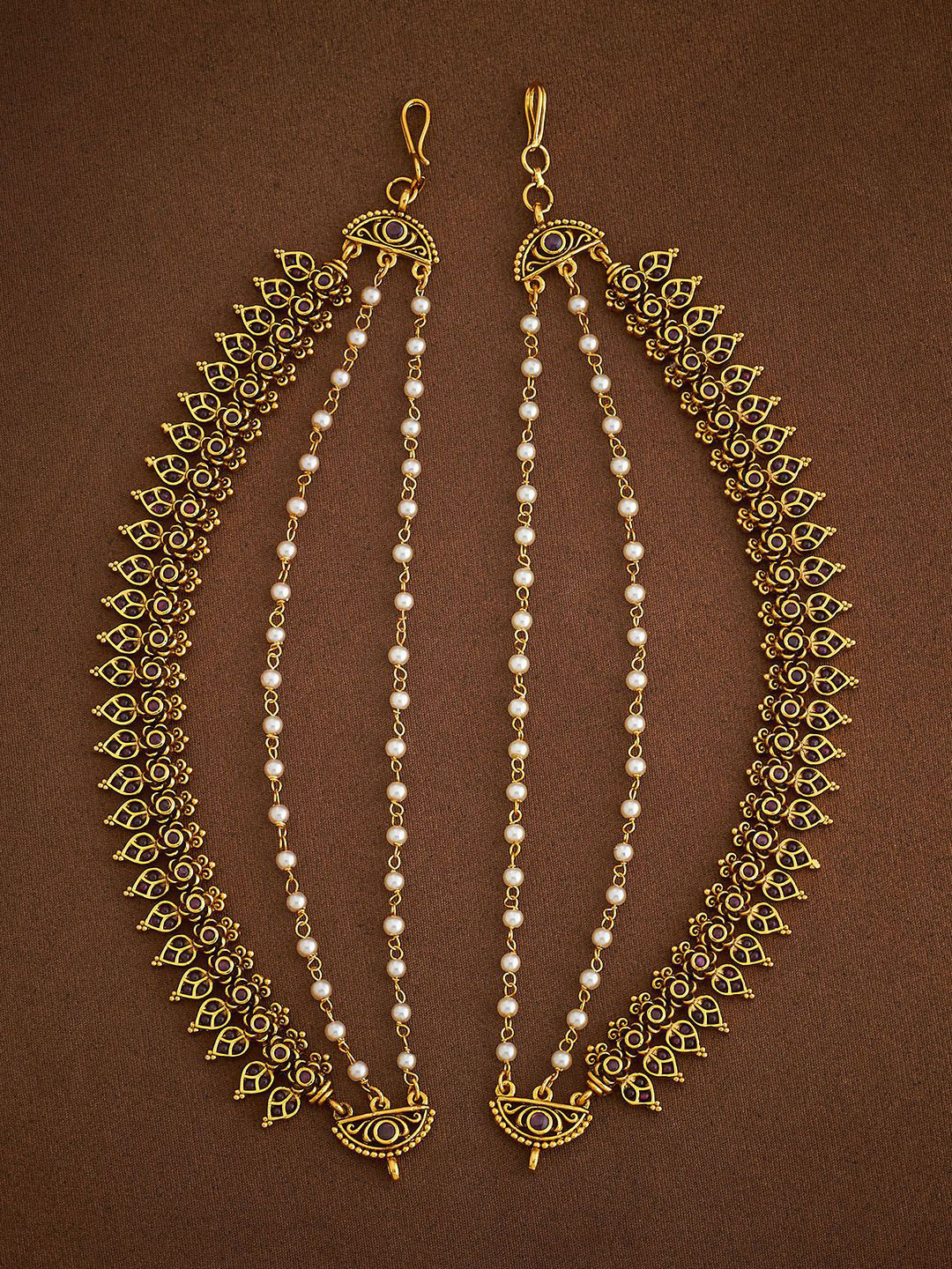 Kushal's Fashion Jewellery Gold-Plated Stone-Studded & Pearl-Beaded Matil