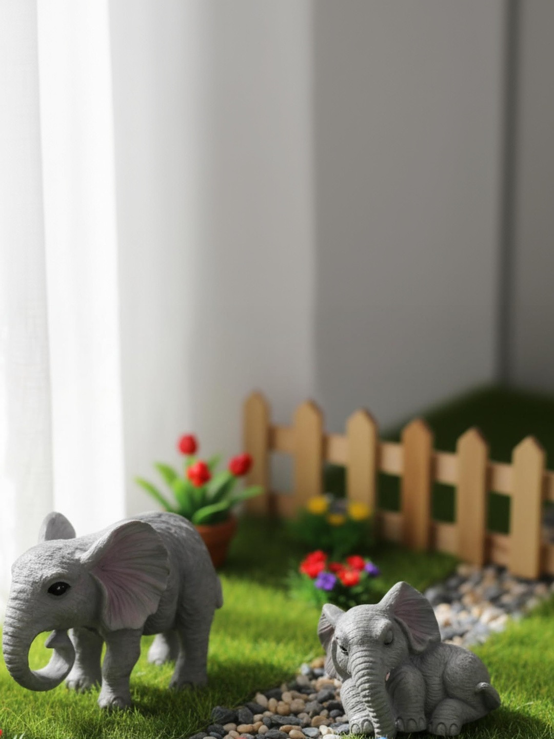 Ascension 2 Pcs Mini Cute Elephant Animals Miniature Figurines Showpiece