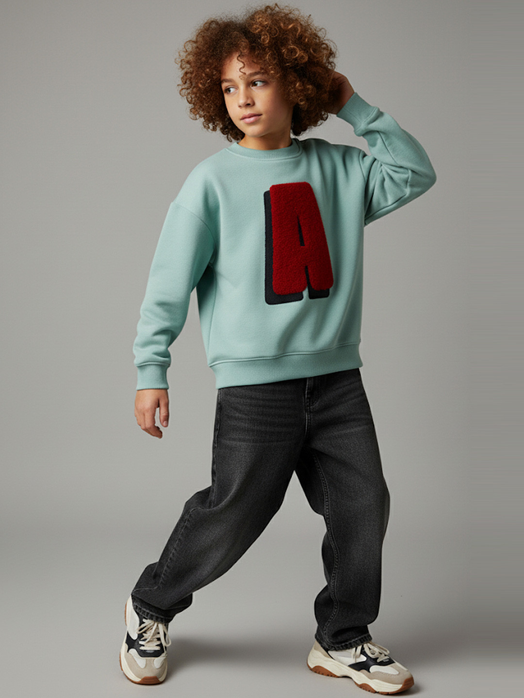 Cherry Crumble Kids Typography CottonRound Neck Embroidery Sweatshirt