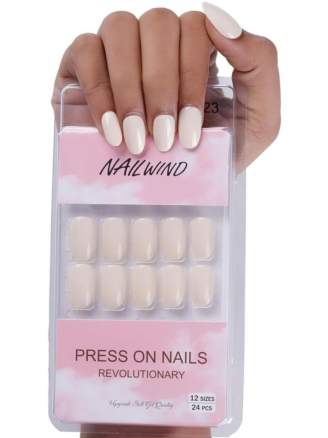 NAILWIND Set Of 24 Press On Nails - White - V-23
