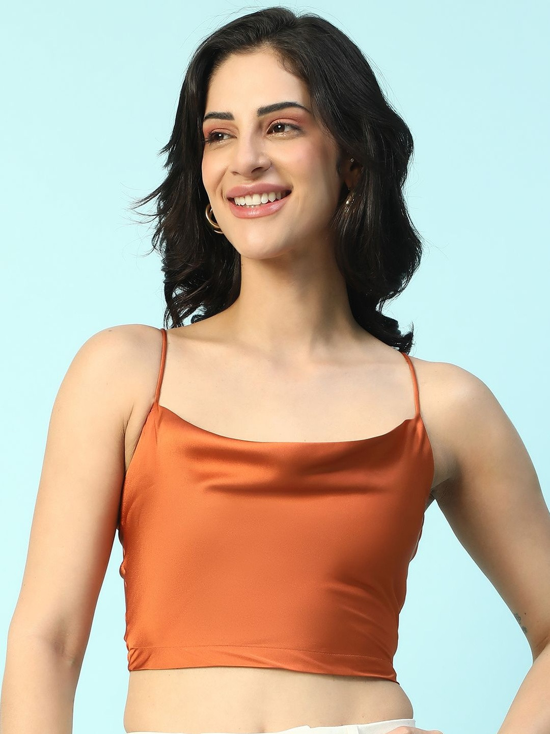 Oxolloxo Cowl Neck Sheen Crop Top