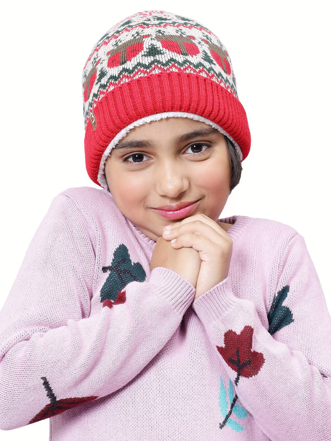 Bharatasya Girls Woolen Knitted Christmas Pattern Beanie