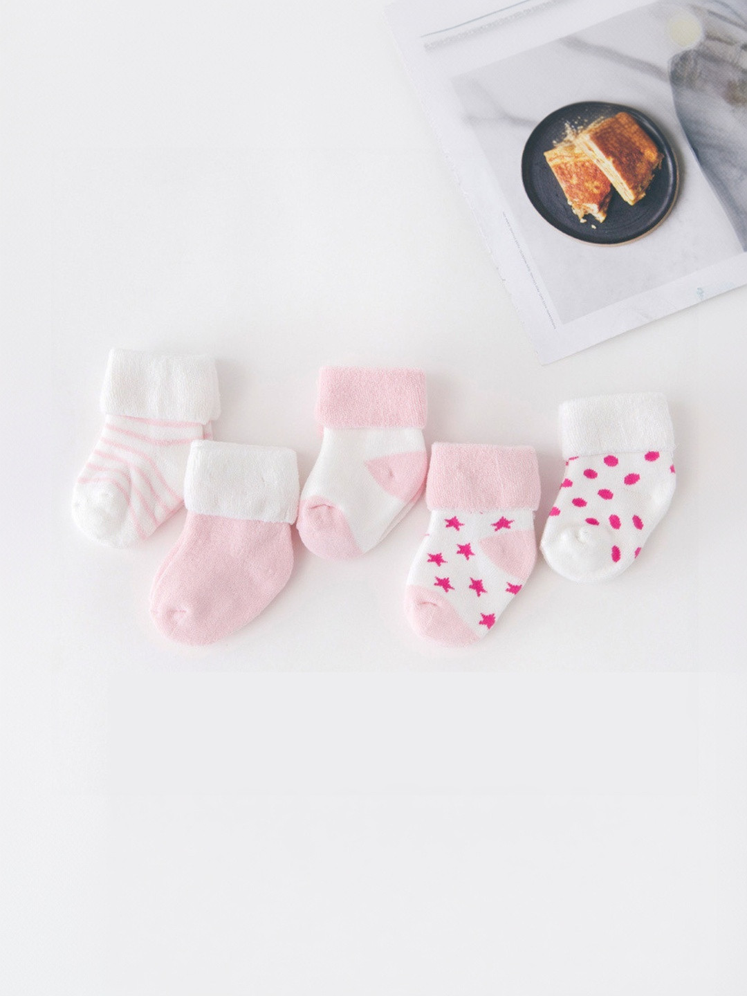 MumsLap Infants Pack Of 5 Pattered Ankle-Length Socks