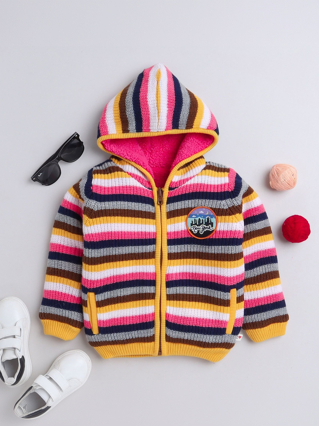 Yellow Apple Girls Striped with Embroidered Detail