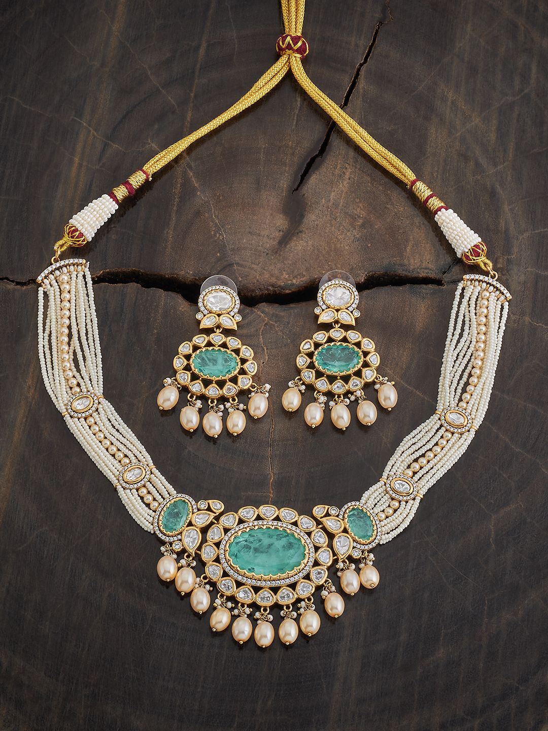 Kushal's Fashion Jewellery Embellished Bridal Gold-Plated Stone  & Beaded Jewellery Set