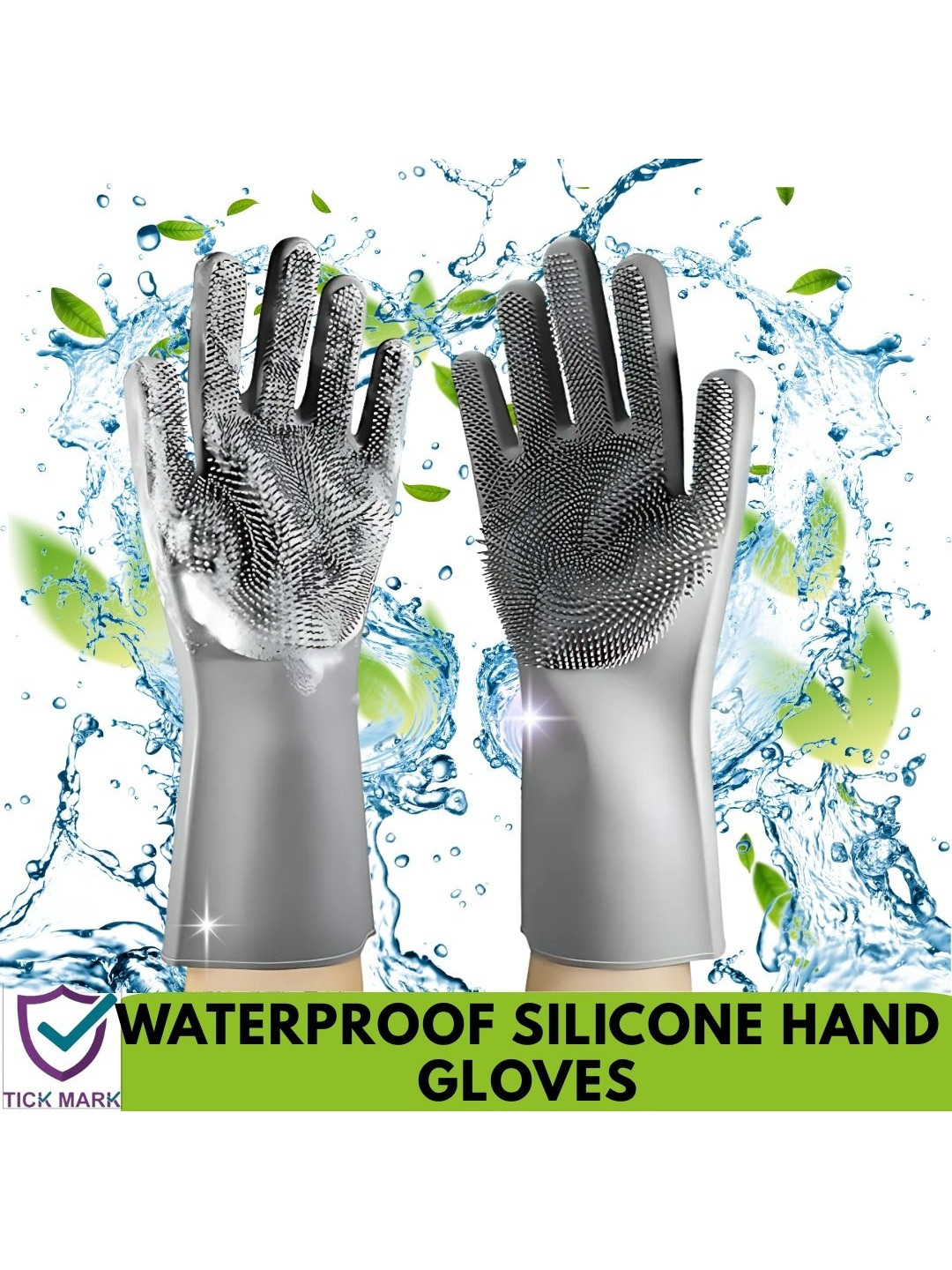 TICK MARK Set of 2 Grey Silicone Kitchen Gloves