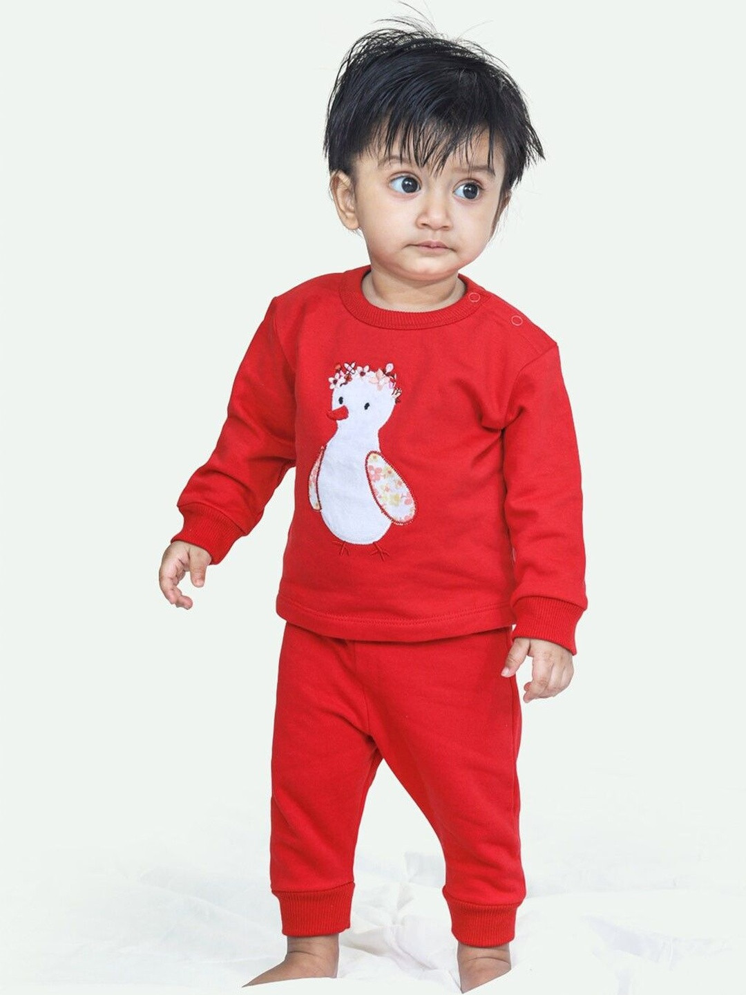 ariel Round Neck Pure Cotton Fleece T-Shirt With Pyjama Clothing Set