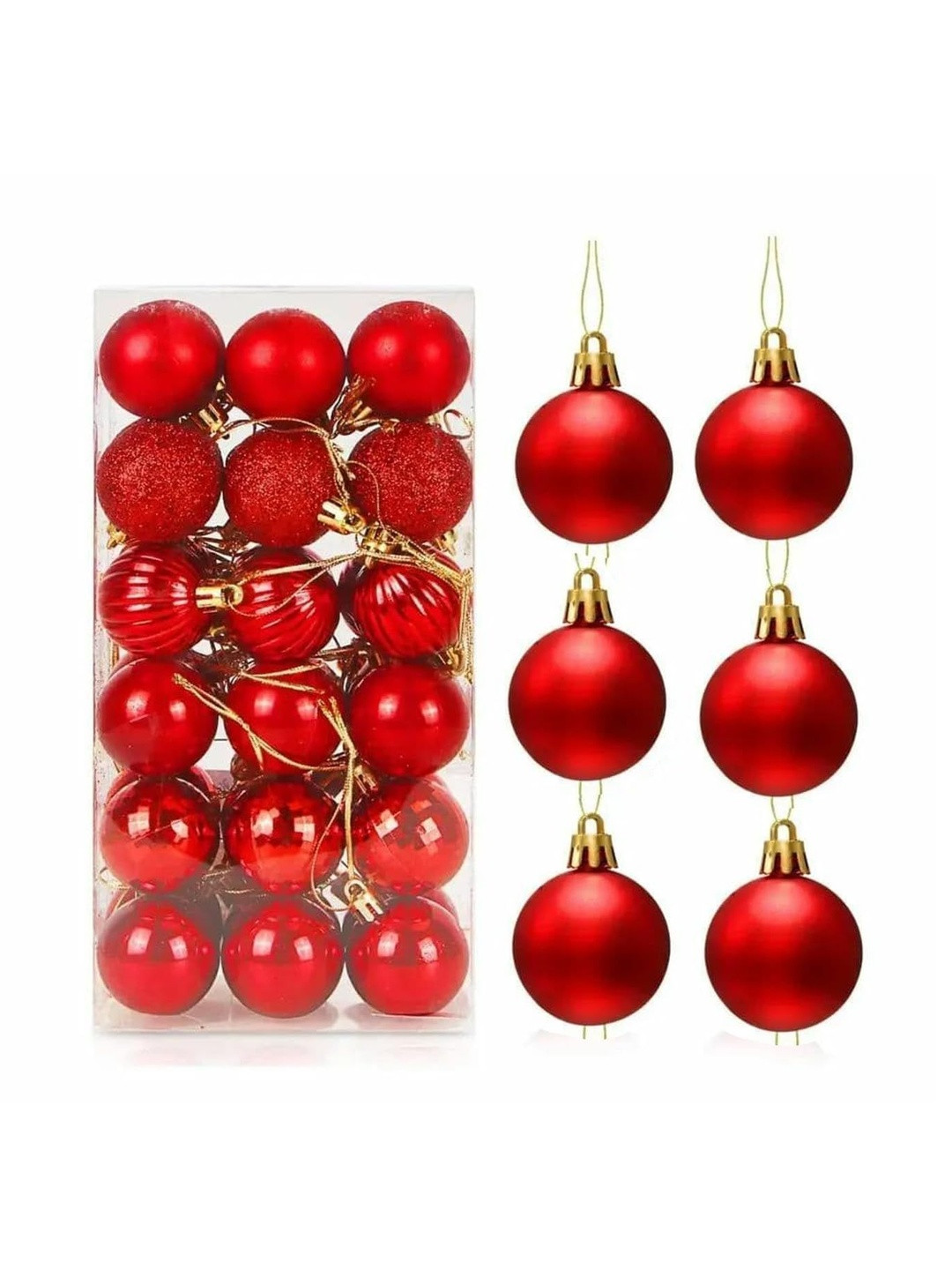 CraftVatika 24Pcs Red Glossy Christmas Hanging Ornaments Tree Decorations
