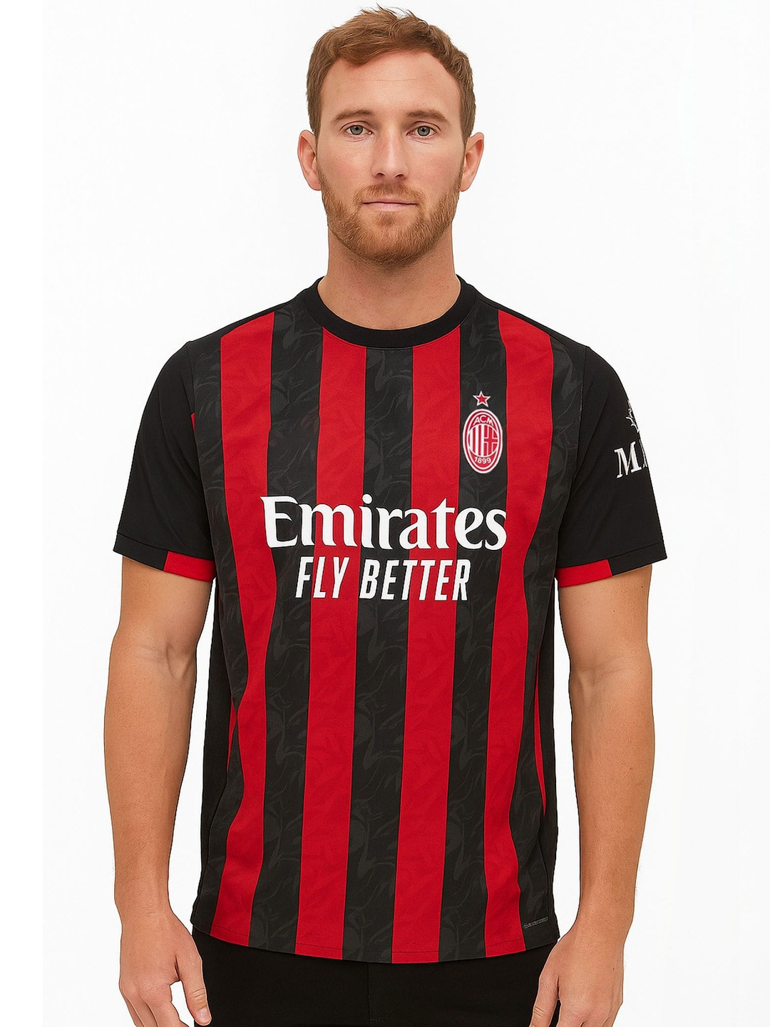 dostitch Men A C Milan Striped Dri-FIT Applique T-shirt