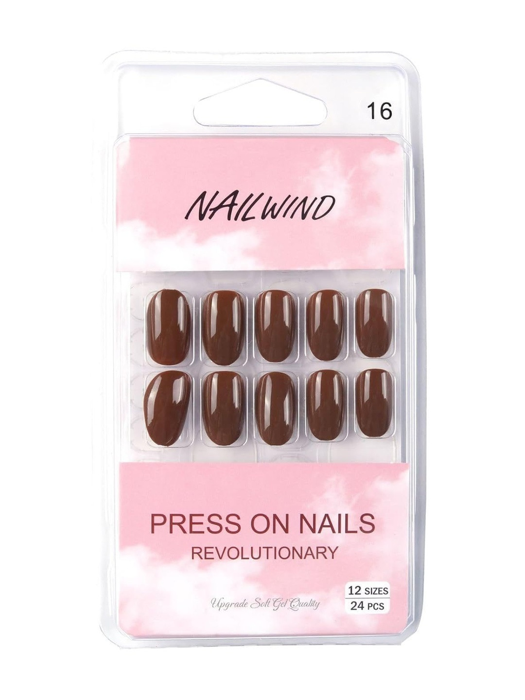 NAILWIND Set Of 24 Press On Nails - Brown- V-16