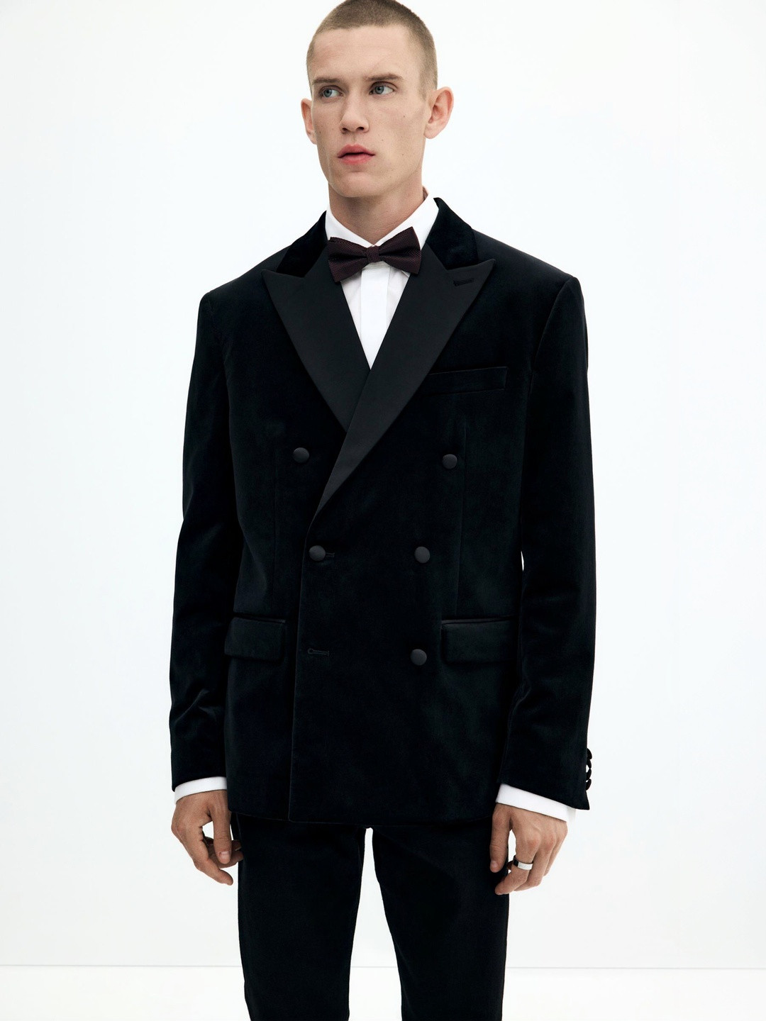 H&M Regular Fit Double-Breasted Velvet Jacket