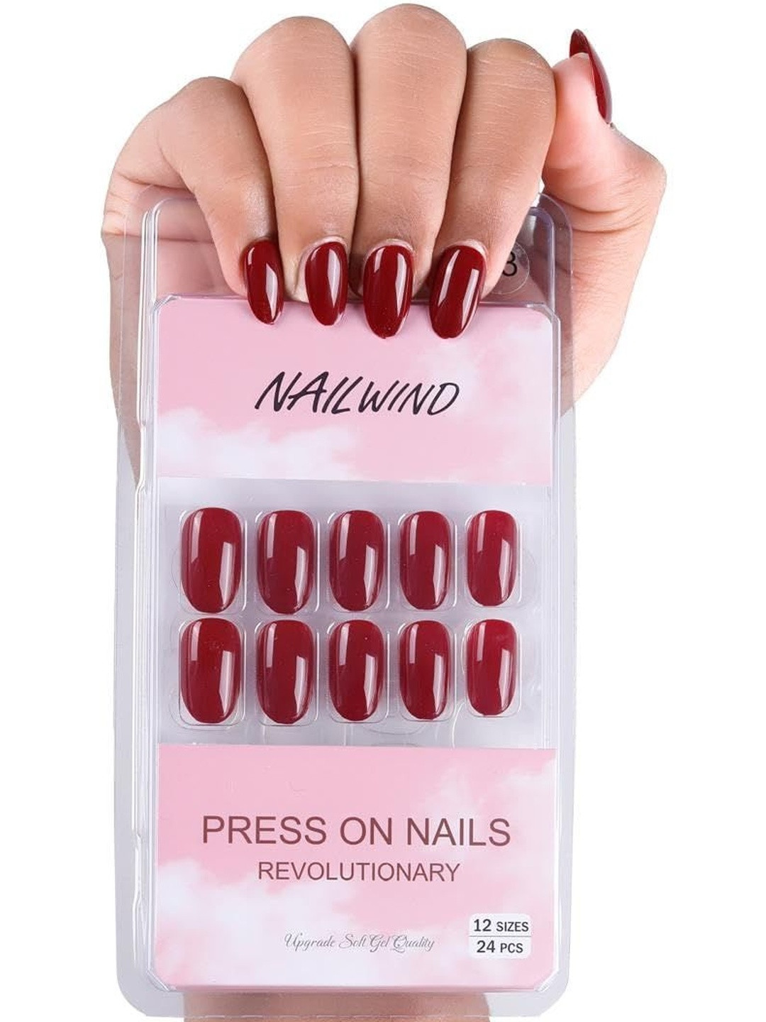 NAILWIND Set Of 24 Press On Nails - Red - V-8