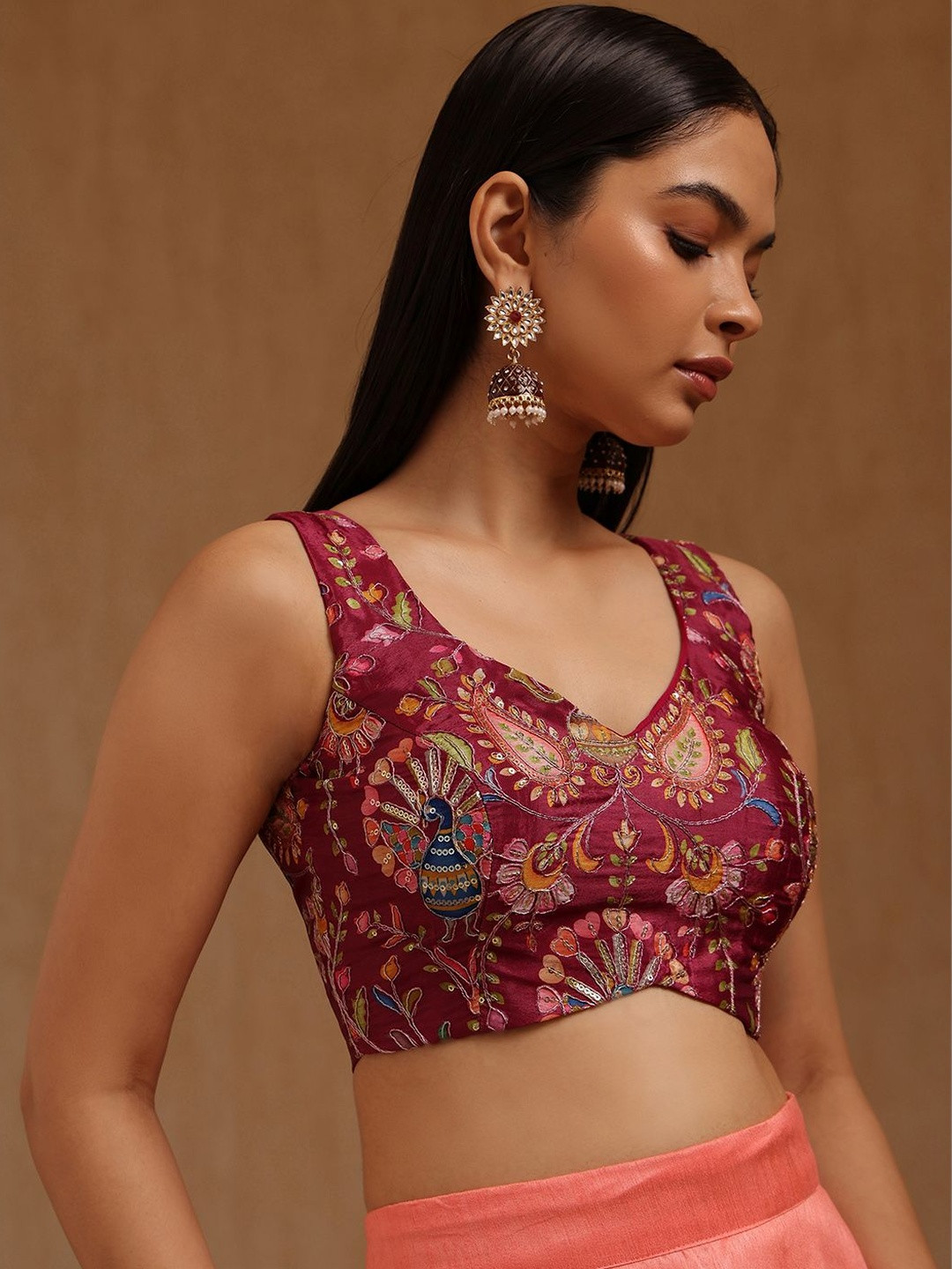 Soch Botanical Printed with Embroidered Padded Blouse With Sequin
