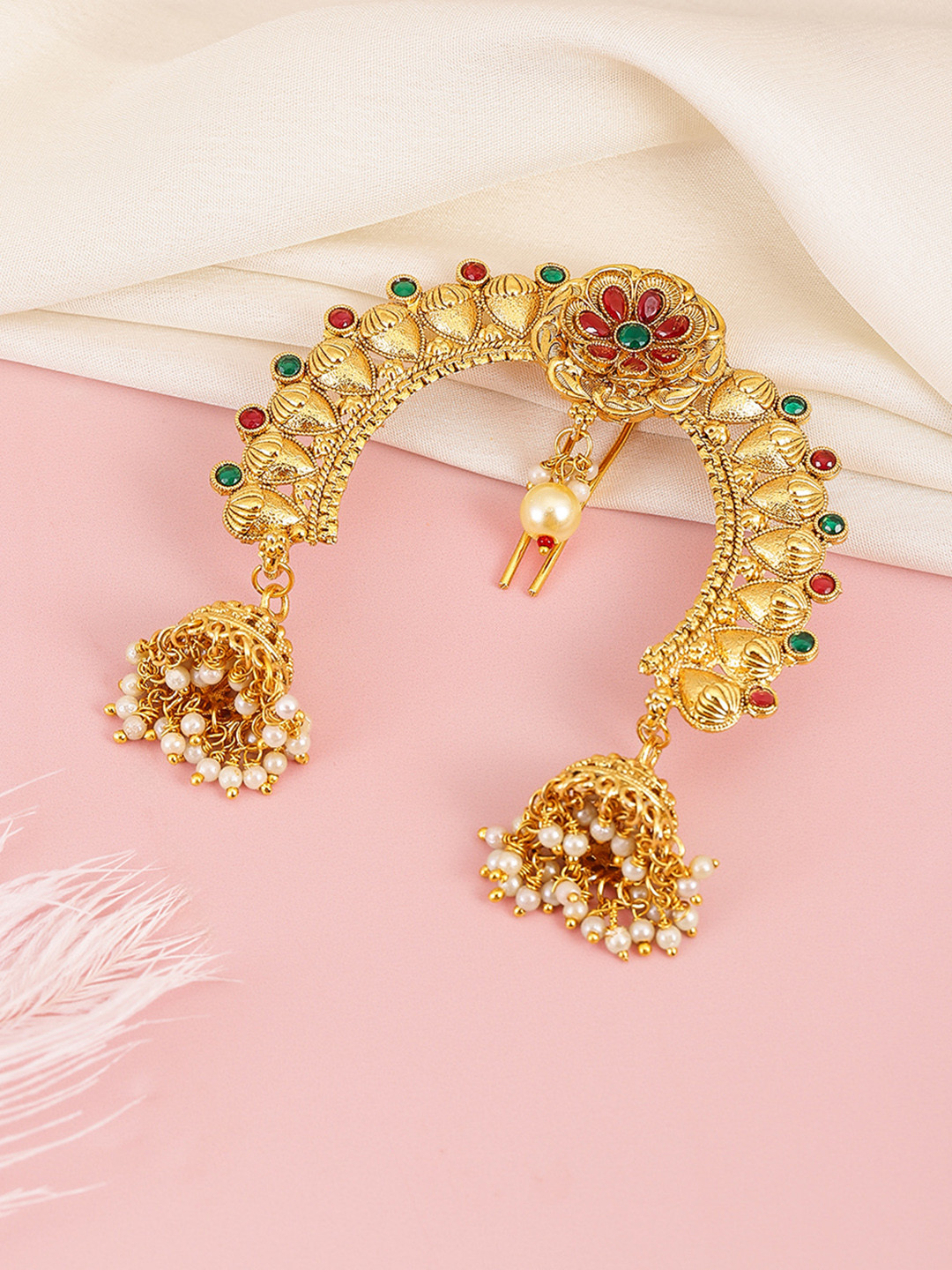 Peora Stones and Beads Studded Bun Pin Head Jewellery