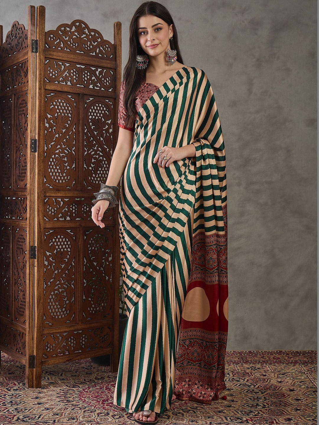 KALINI Striped Silk Blend Designer Saree