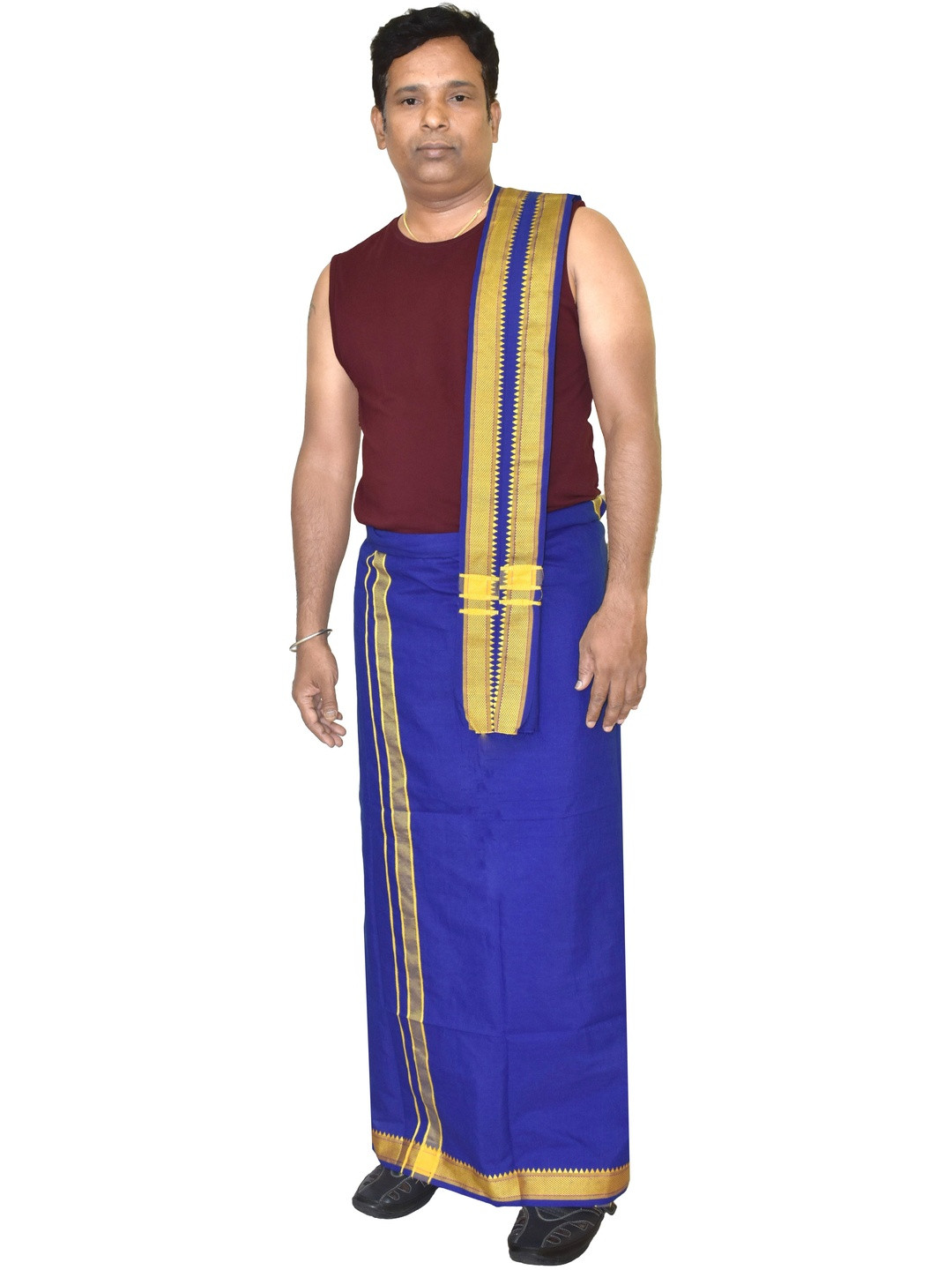 TUNI MANI Men Cotton Padi Pettu Border Dhoti With Towel