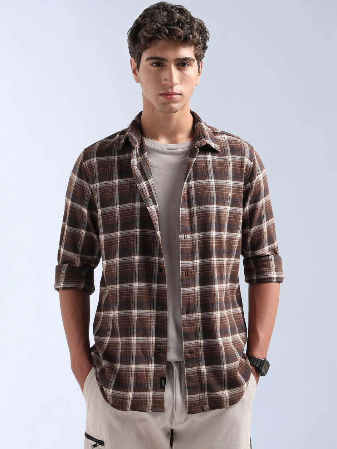 Flying Machine Men Slim Fit Tartan Checks Checked Casual Shirt