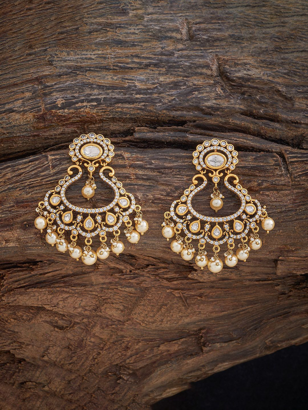Kushal's Fashion Jewellery Victorian Plated Contemporary Kundan & Beaded Chandbalis