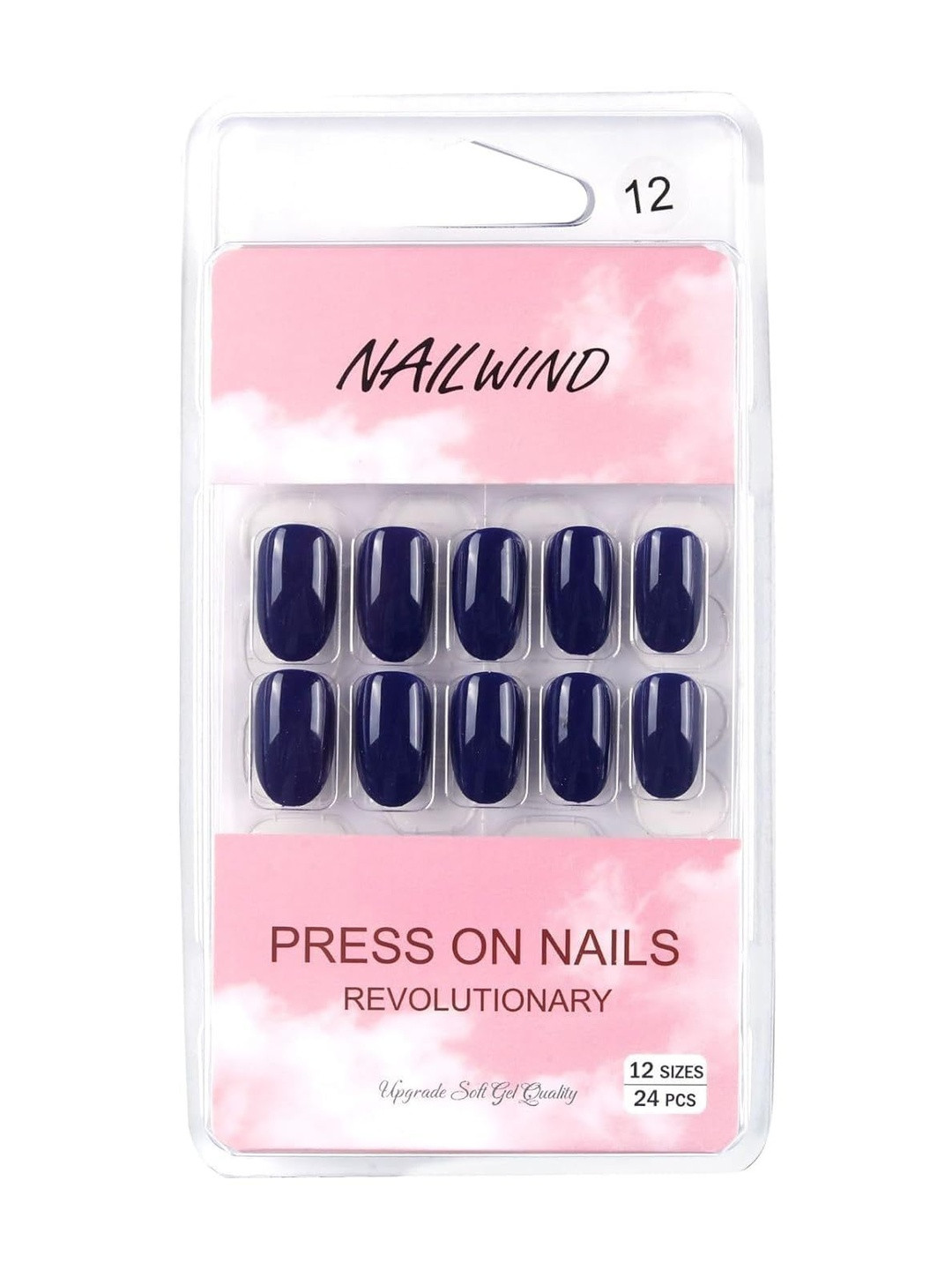 NAILWIND Set Of 24 Press On Nails - Navy Blue - V-12