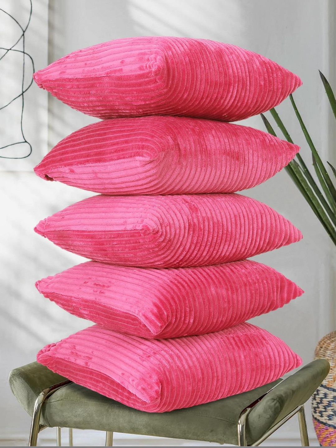 RD TREND Coral Set of 5 Striped Velvet Corduroy Striped Cushion Cover