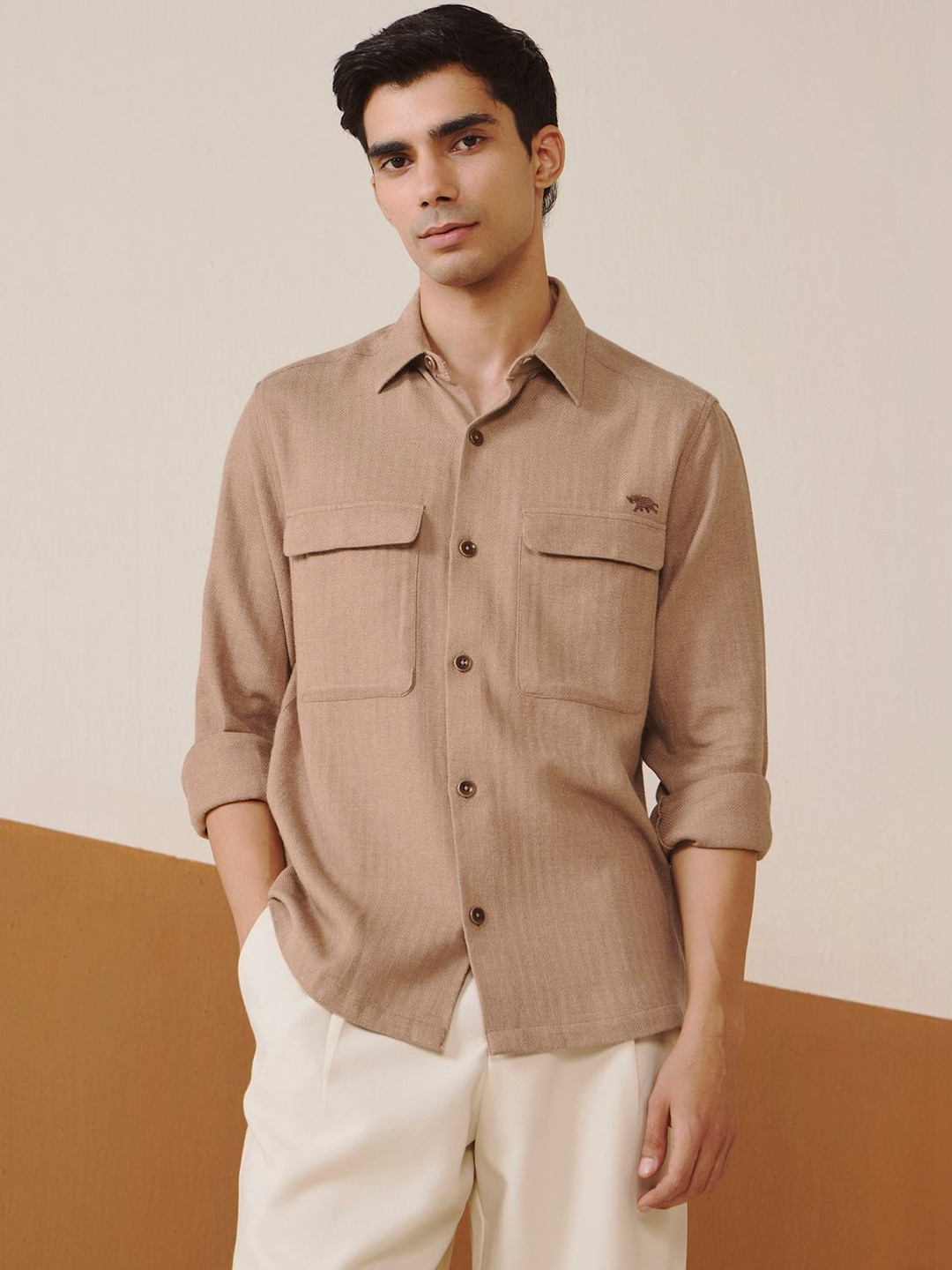 Andamen Men Cotton Melange Double Pocket Regular Fit Semi Casual Shirts