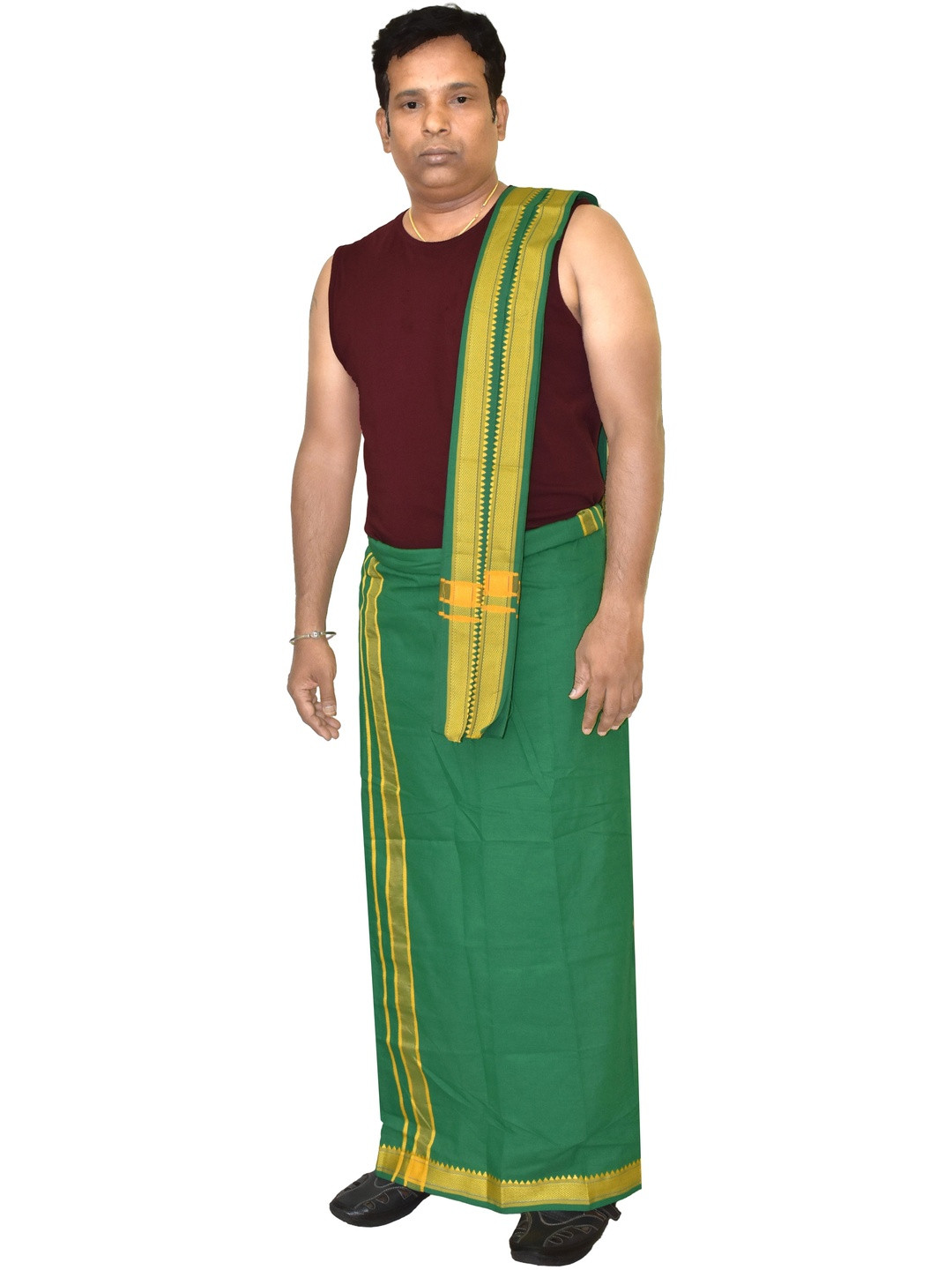TUNI MANI Men Cotton Padi Pettu Border Dhoti With Towel