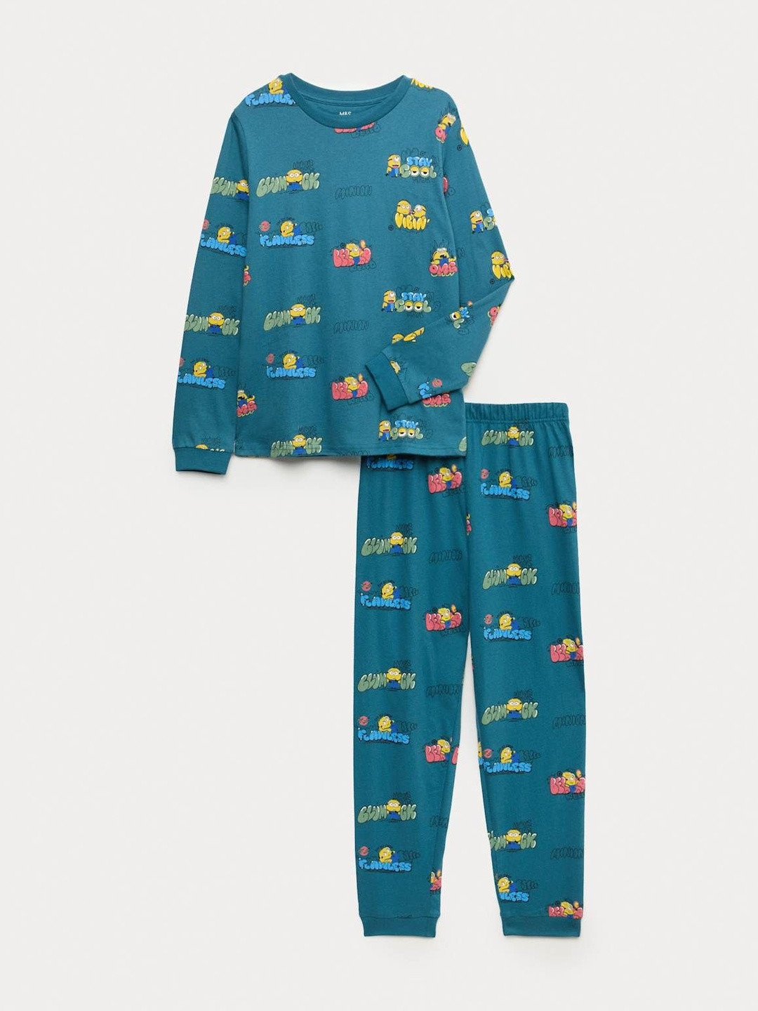 Marks & Spencer Kids Cartoon Characters Minions Printed T-shirt & Pyjamas Night suit