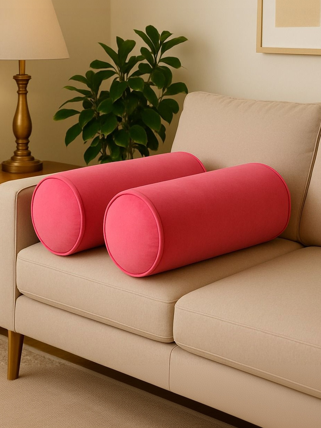 PILLOW TREE Velvet Cylindrical Bolster
