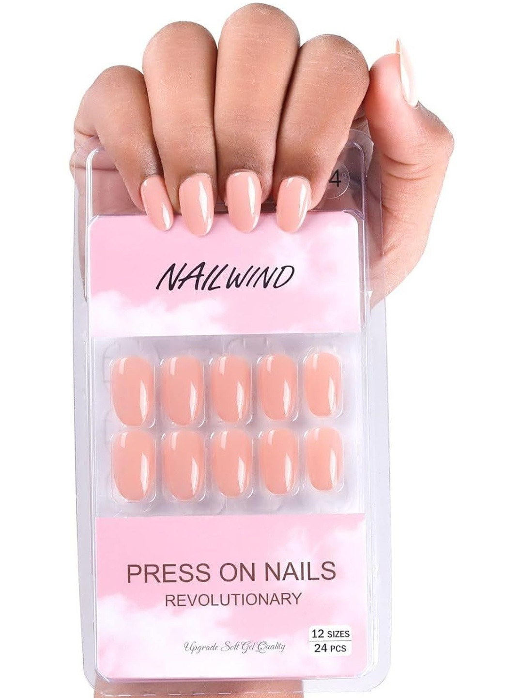 NAILWIND Set Of 24 Press On Nails - Peach-Color - V-36