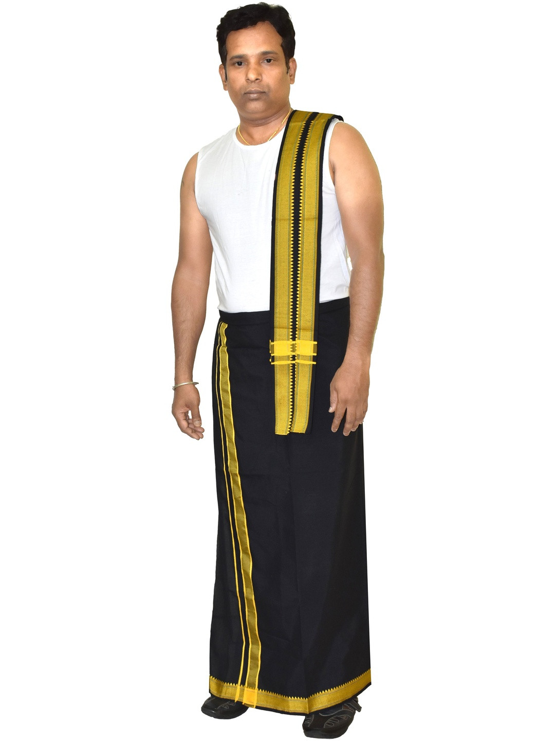 TUNI MANI Men Cotton Padi Pettu Border Dhoti With Towel