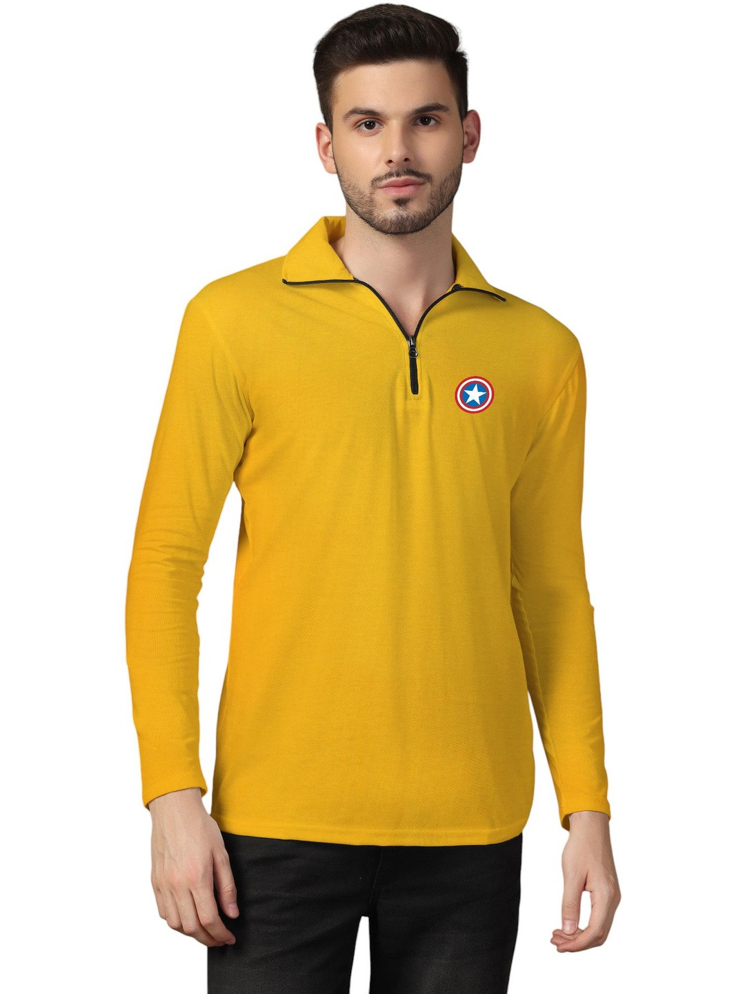Blisstone Men Brand Logo Captain America Polo Collar T-shirt
