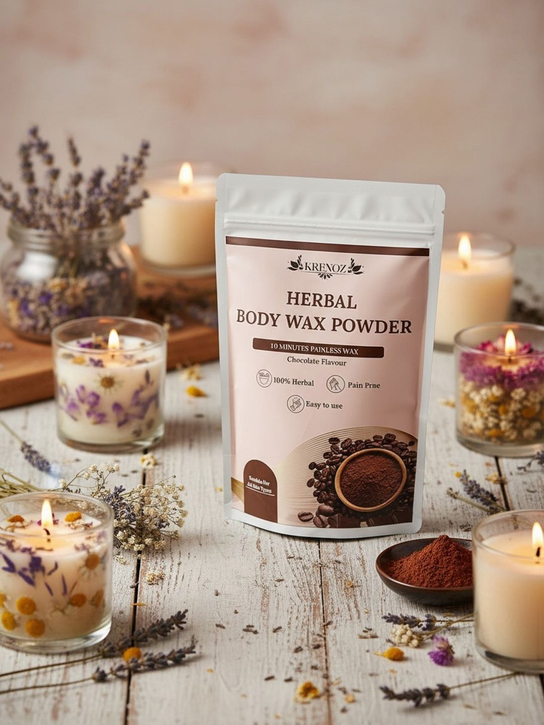 KRENOZ Herbal Body Wax Powder - 100 g - Chocolate Flavor