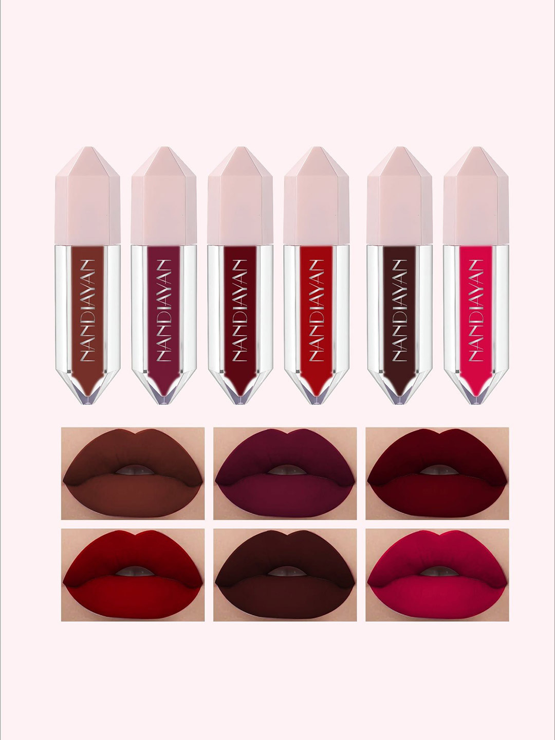 nandiayan Set Of 6 Dark Shade Waterproof Diamond Liquid Lipstick - 1.5 ml Each - Set B