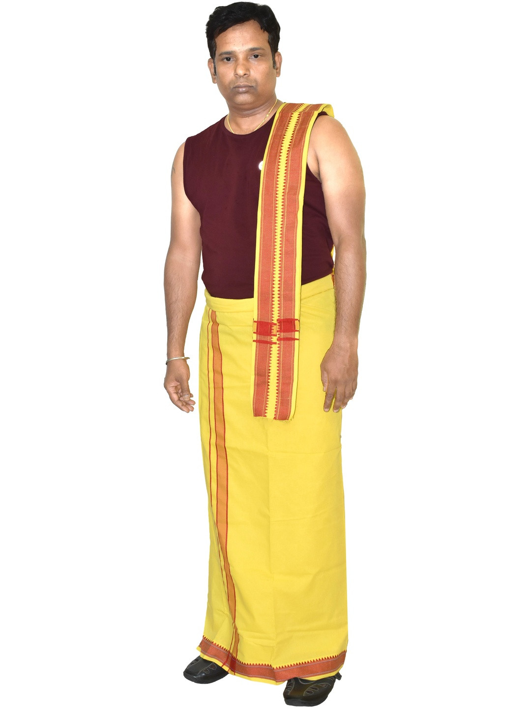 TUNI MANI Men Cotton Padi Pettu Border Dhoti With Towel