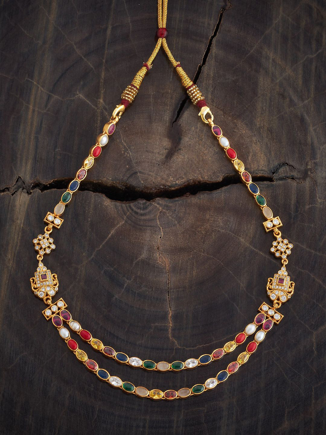 Kushal's Fashion Jewellery Embellished Bridal 92.5 Silver Navaratna Stone Necklace