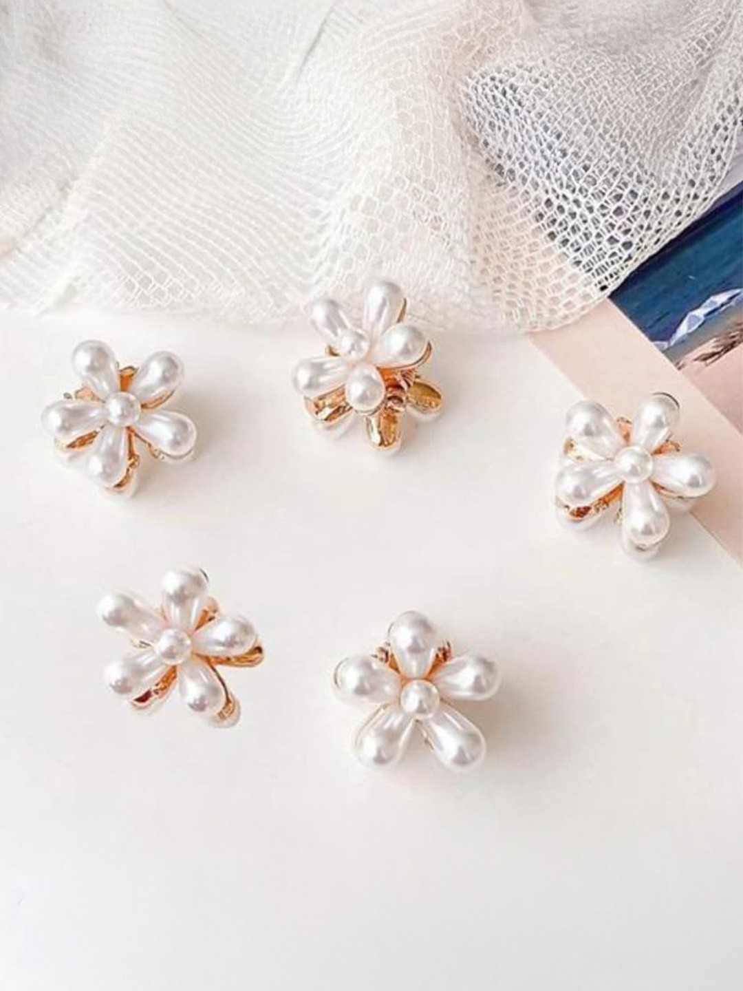 MADHAVWATCH Set of 5 Women Chrome Finshing Floral Beaded Claw Clip