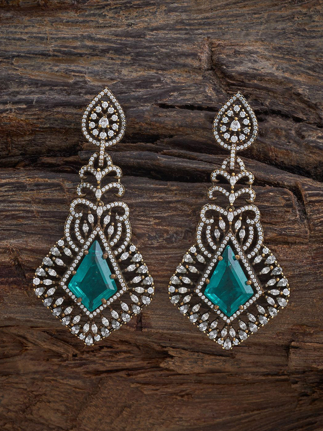 Kushal's Fashion Jewellery Victorian-Plated Contemporary Zircon Studded Drop Earrings