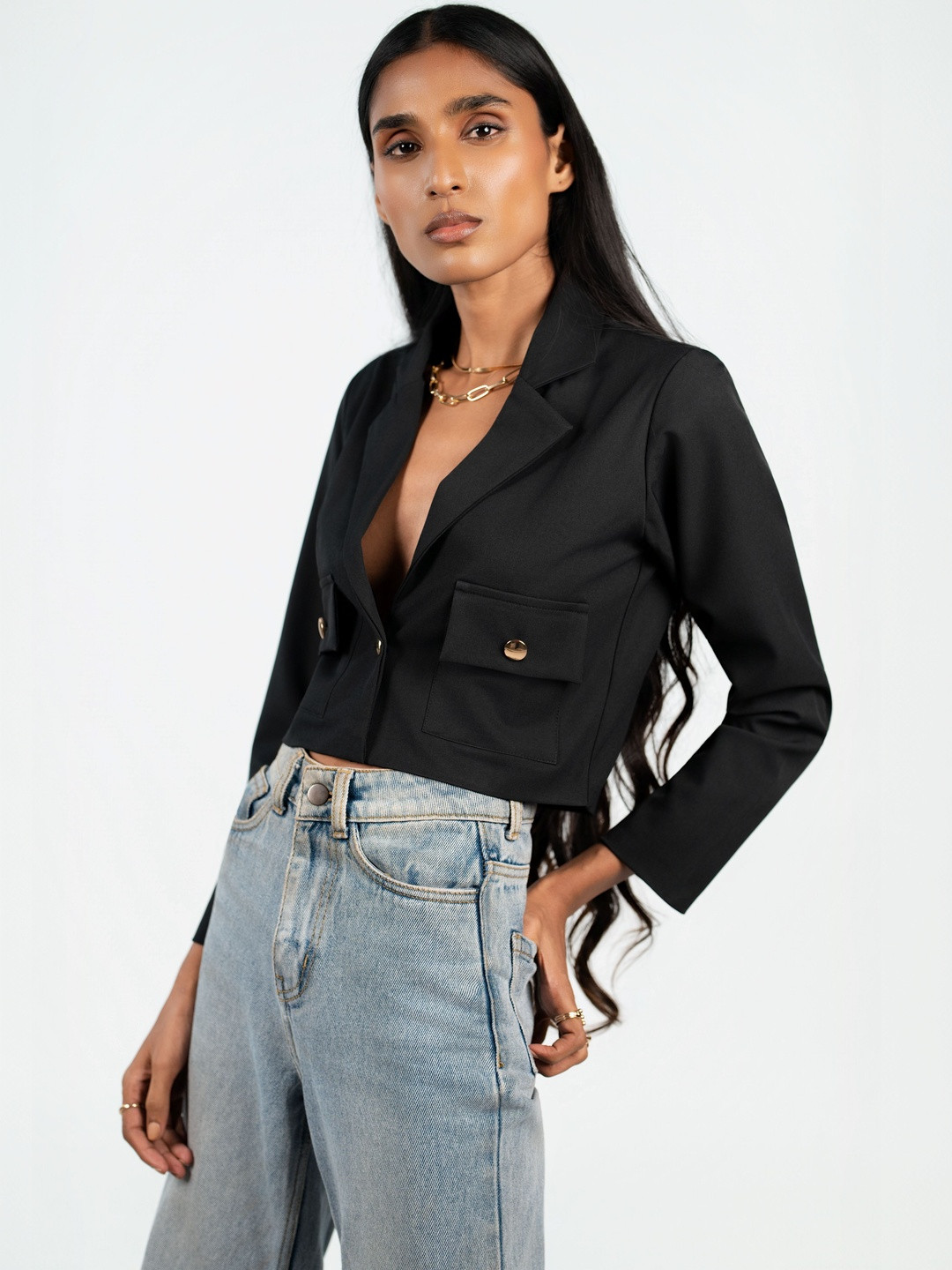 COLOR CAPITAL Women Tailored Fit Single-Breasted Crop Blazer