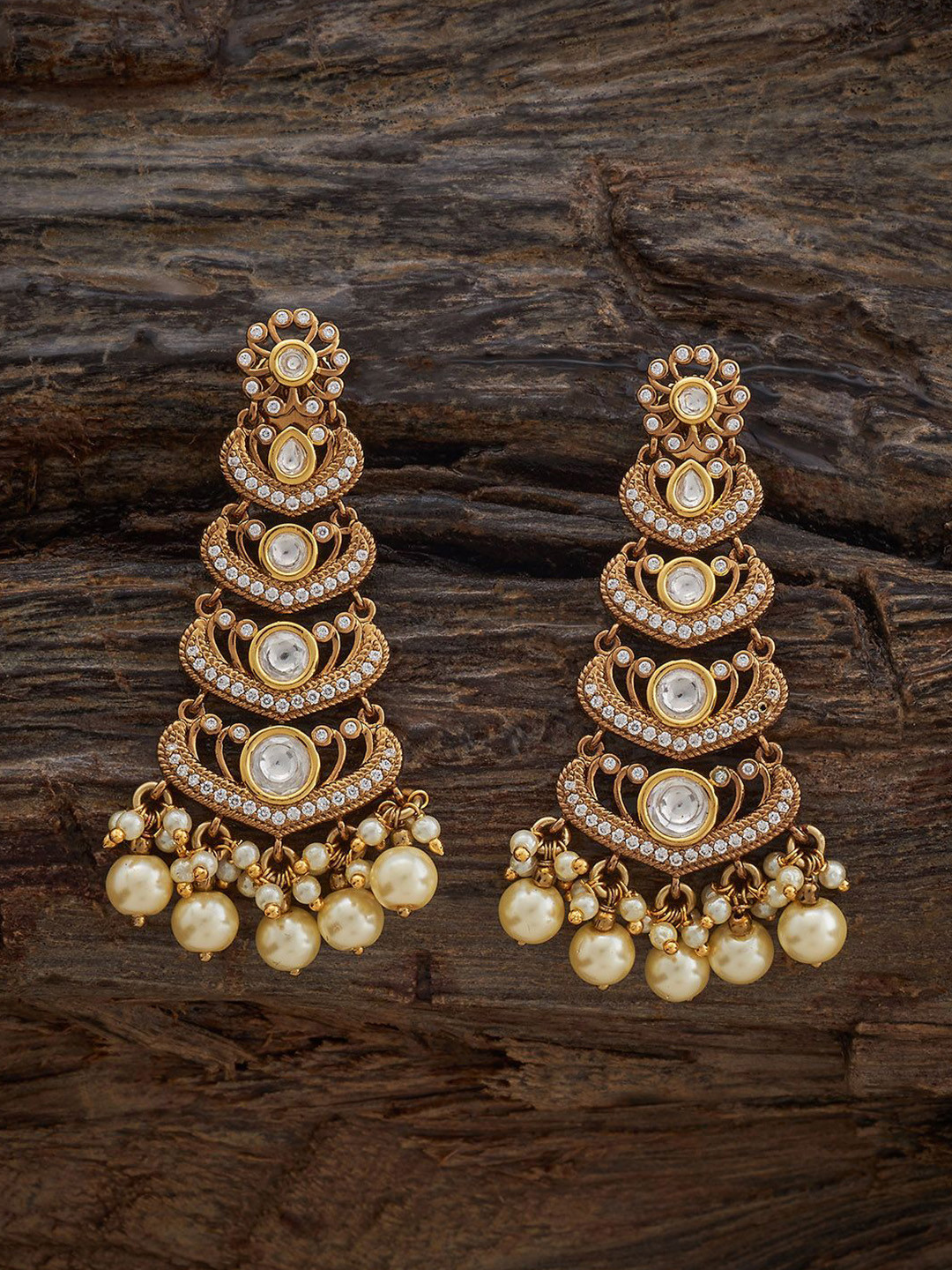 Kushal's Fashion Jewellery  White Victorian-Plated Classic Kundan Drop Earrings