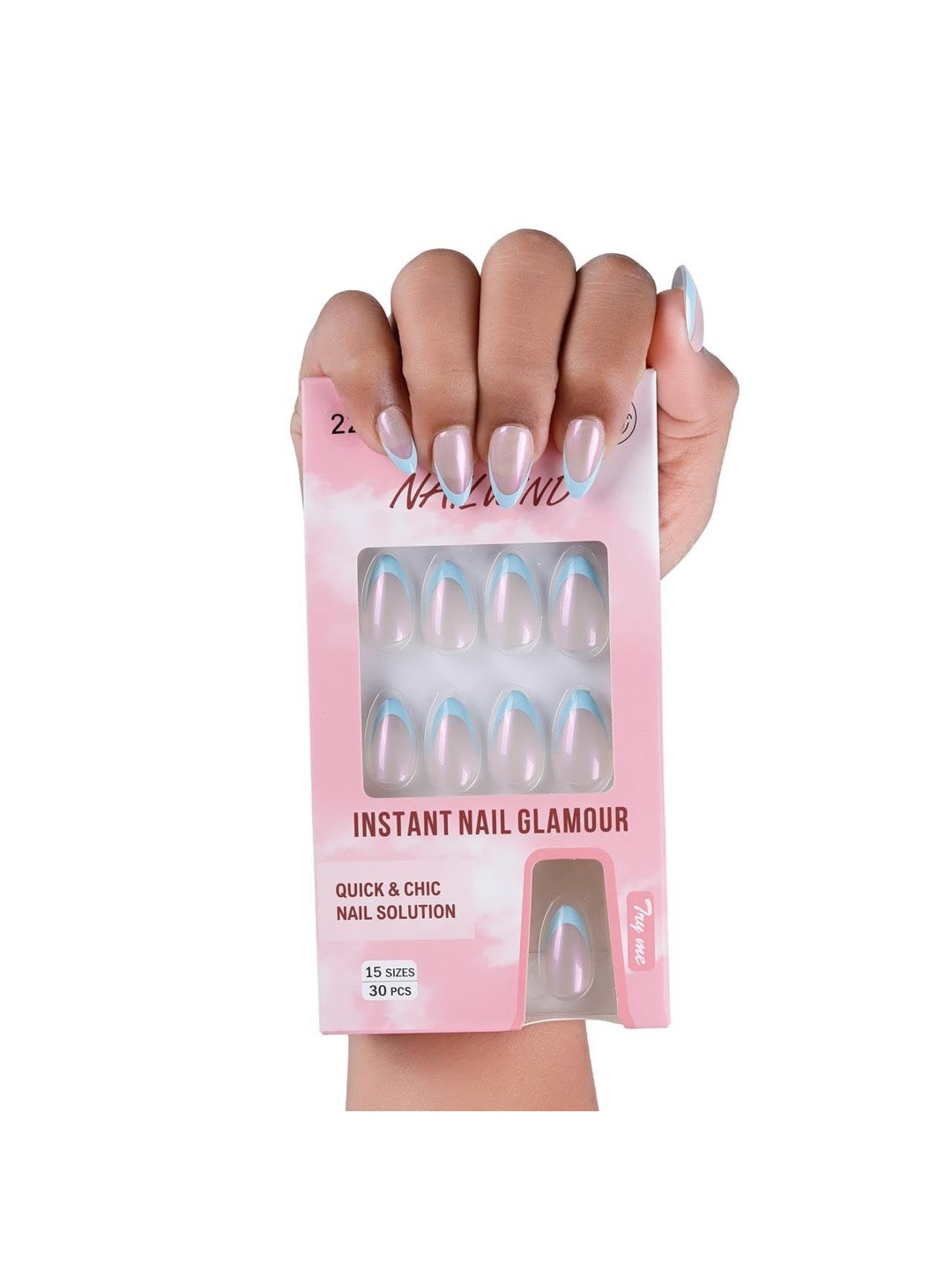 NAILWIND Set Of 30 Tip Press On Nails - Blue  - 22