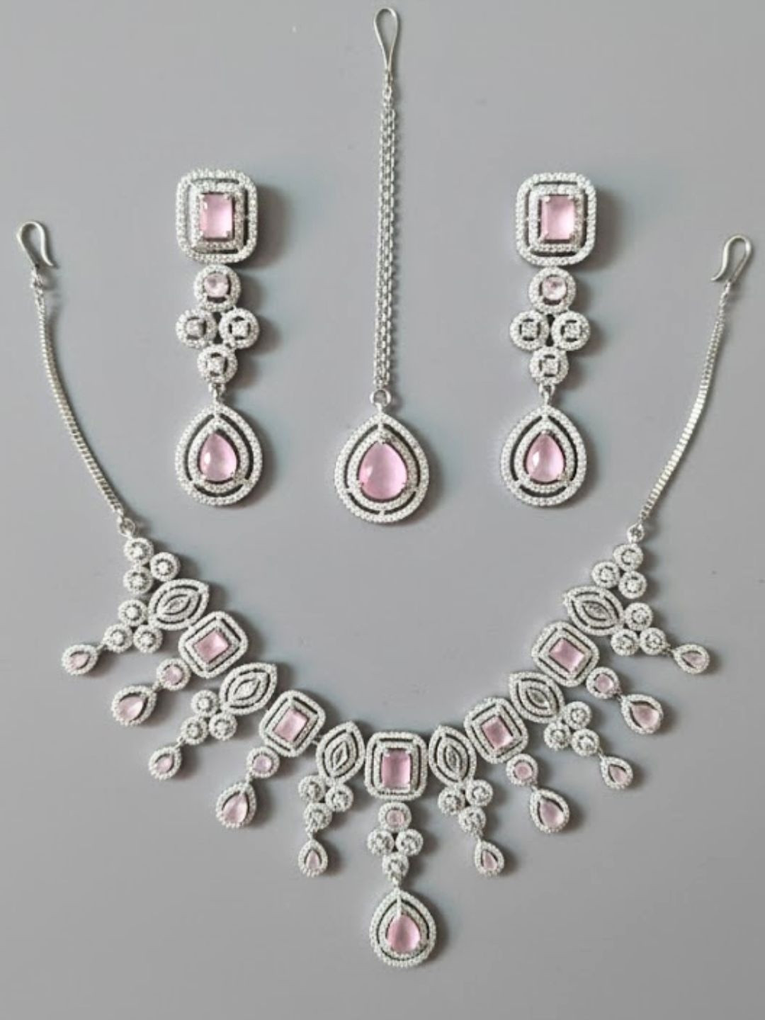 shringaar by neha Rhodium-Plated American Dimond-Studded Jewellery Set