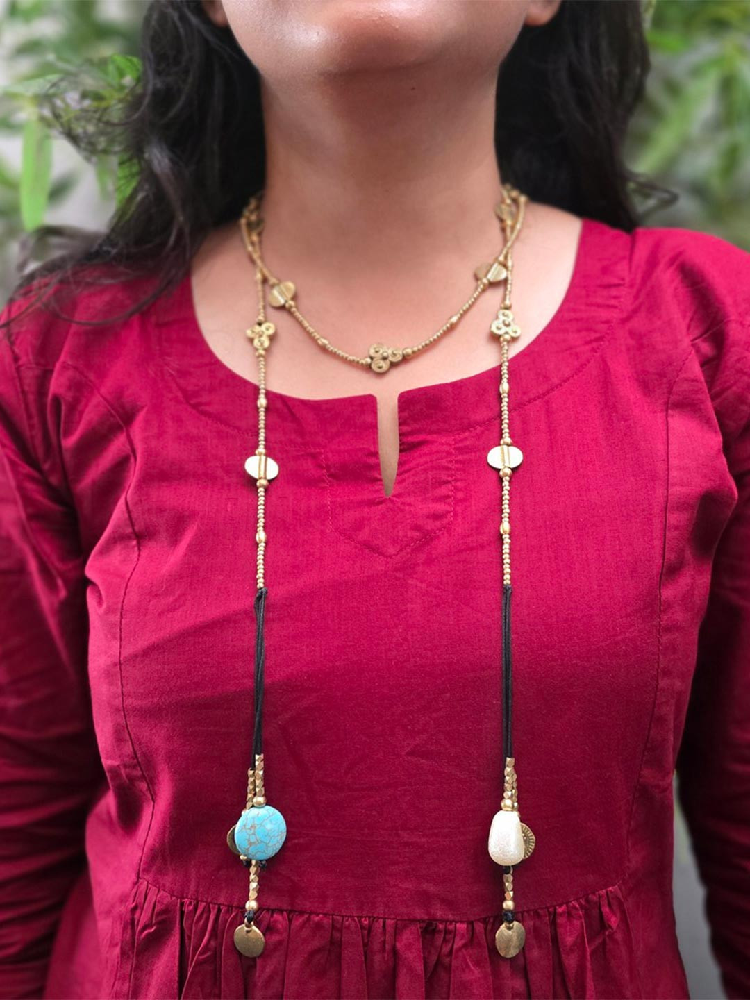 Studio Anviksha Brass Beaded Wraparound Statement Necklace